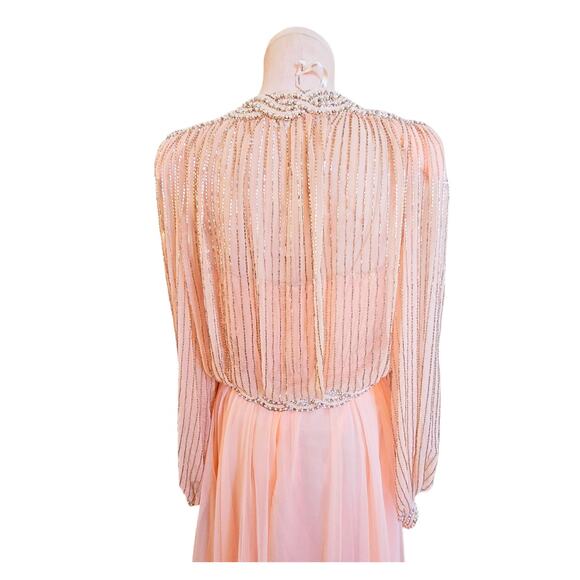 Vintage Victoria Royal Ltd Pink Chiffon Beaded Jacket Princess Prom Dress Size 8 - Picture 9 of 15
